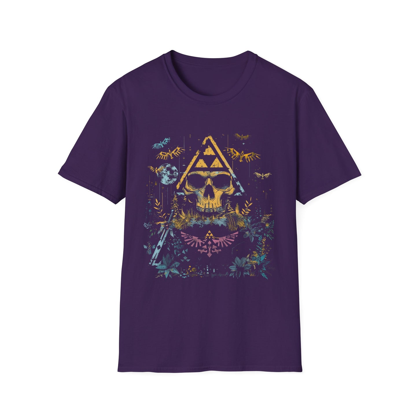 Legend of Z Skull T-Shirt, Tri Force Retro Dark Fantasy Art Style, Unisex