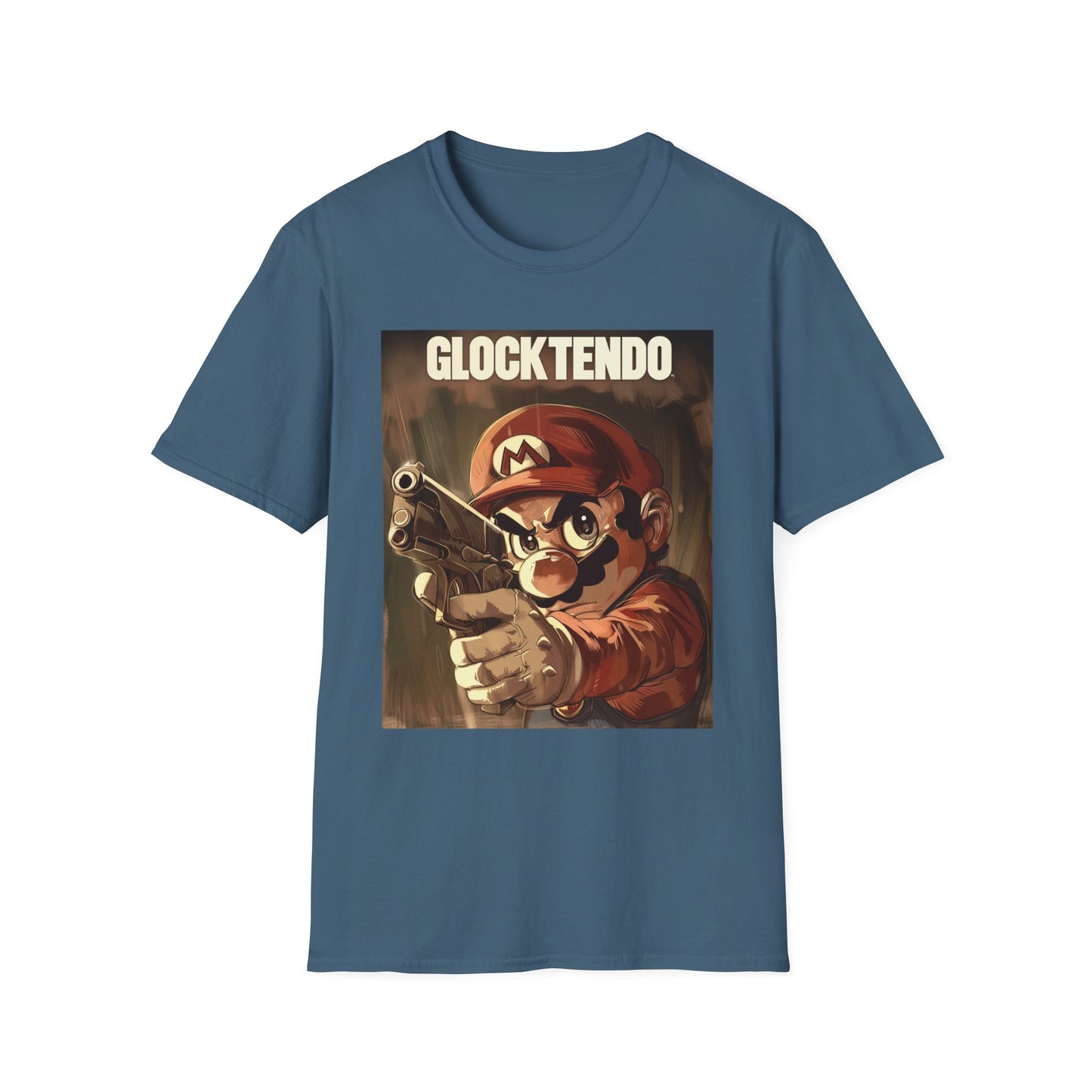 Funny Super M Plumber Graphic Tee "Glocktendo", Holding Gun, Unisex