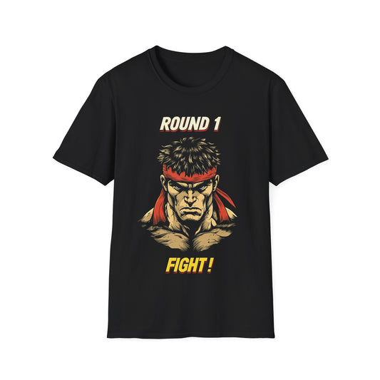 Retro Street Fighter Ryu T-Shirt "Round 1, Fight!", Nostalgic Gamer Tee, Unisex