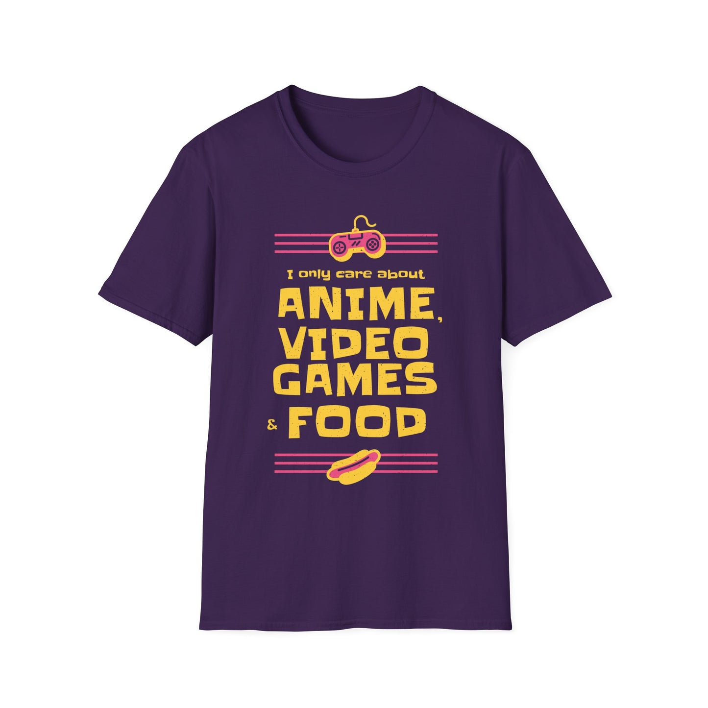 I Only Care about Anime, Video Games and Food T-Shirt, Funny Graphic Tee Gift, Unisex