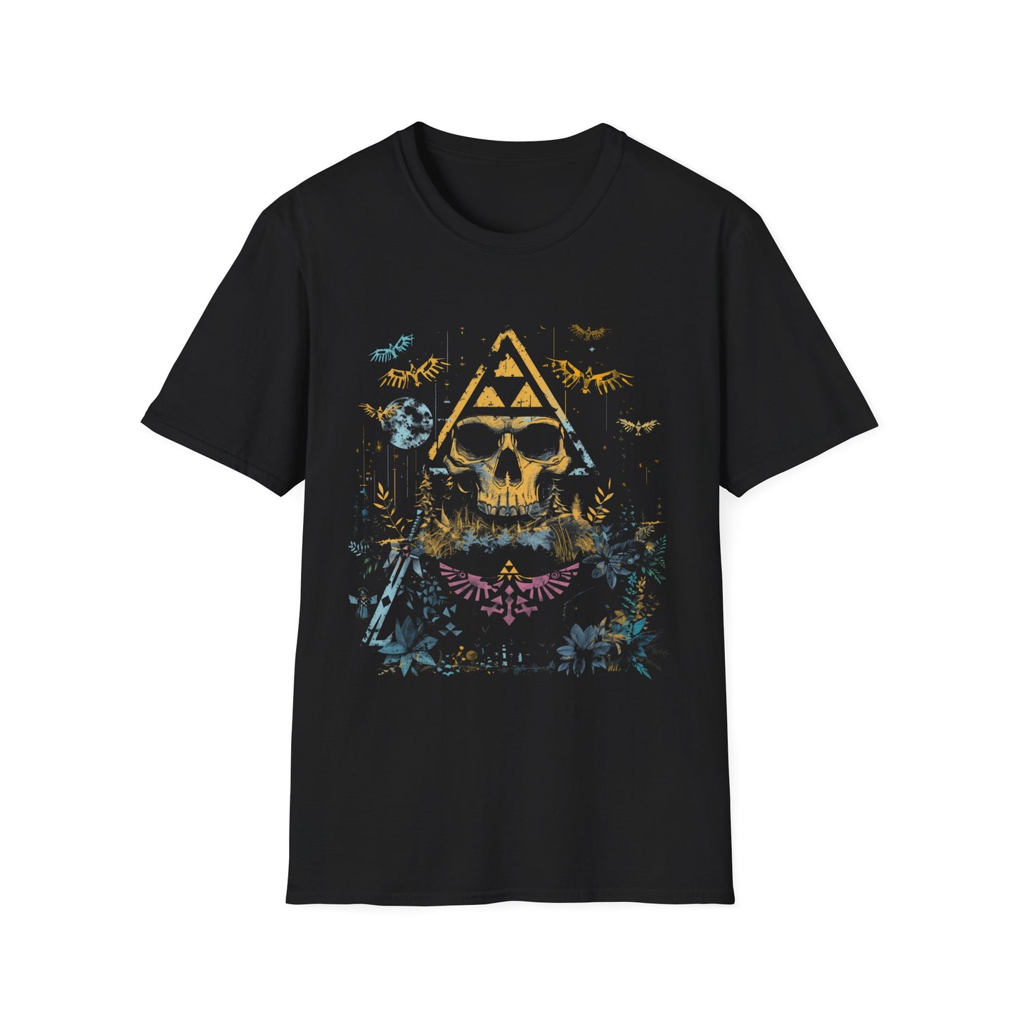 Legend of Z Skull T-Shirt, Tri Force Retro Dark Fantasy Art Style, Unisex