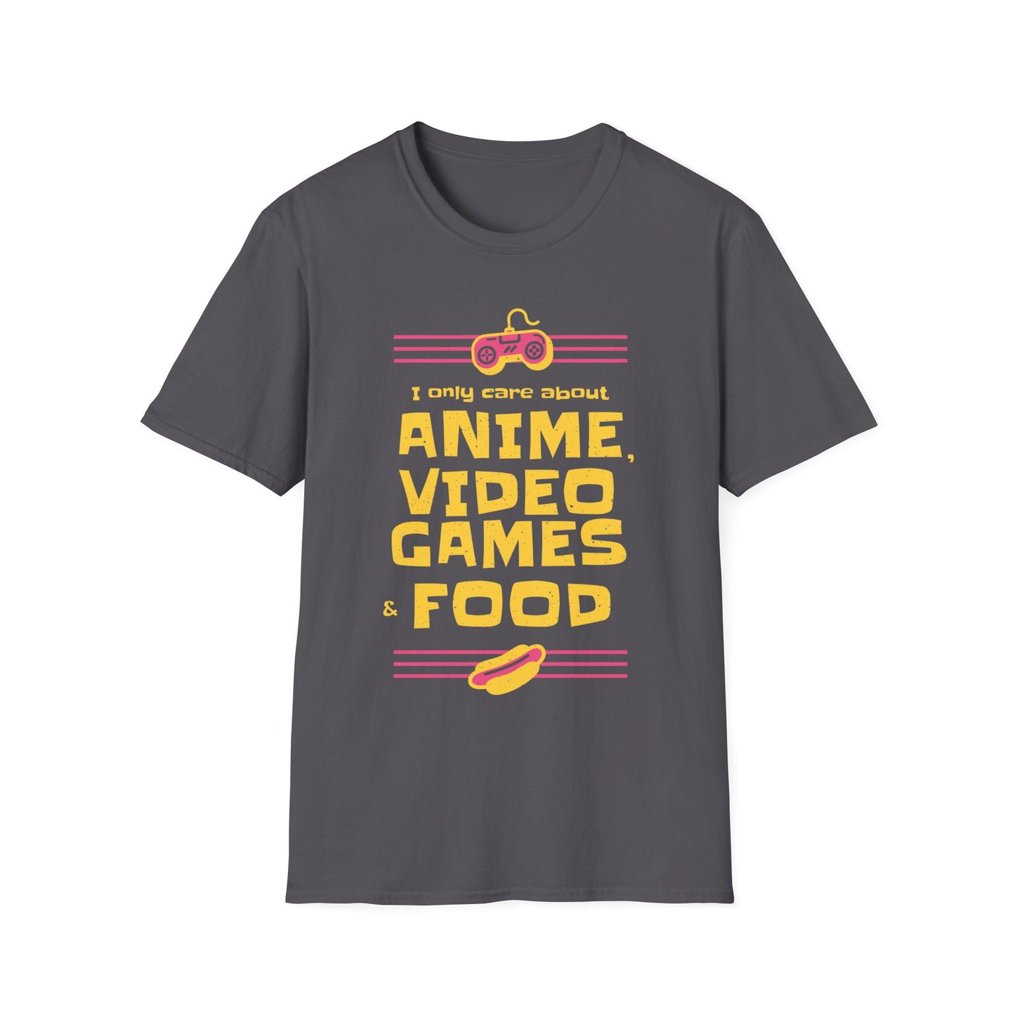 I Only Care about Anime, Video Games and Food T-Shirt, Funny Graphic Tee Gift, Unisex