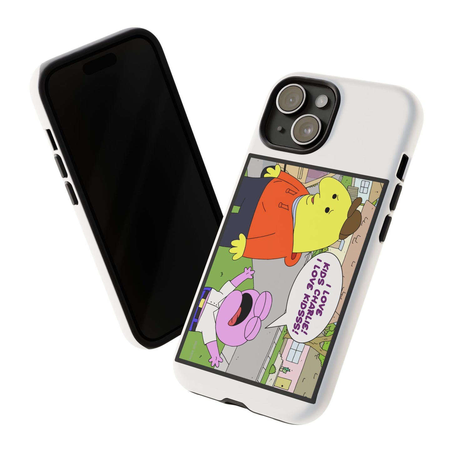 Funny "I Love Kids" Smiling Friends Tough Phone Case, iPhone 15