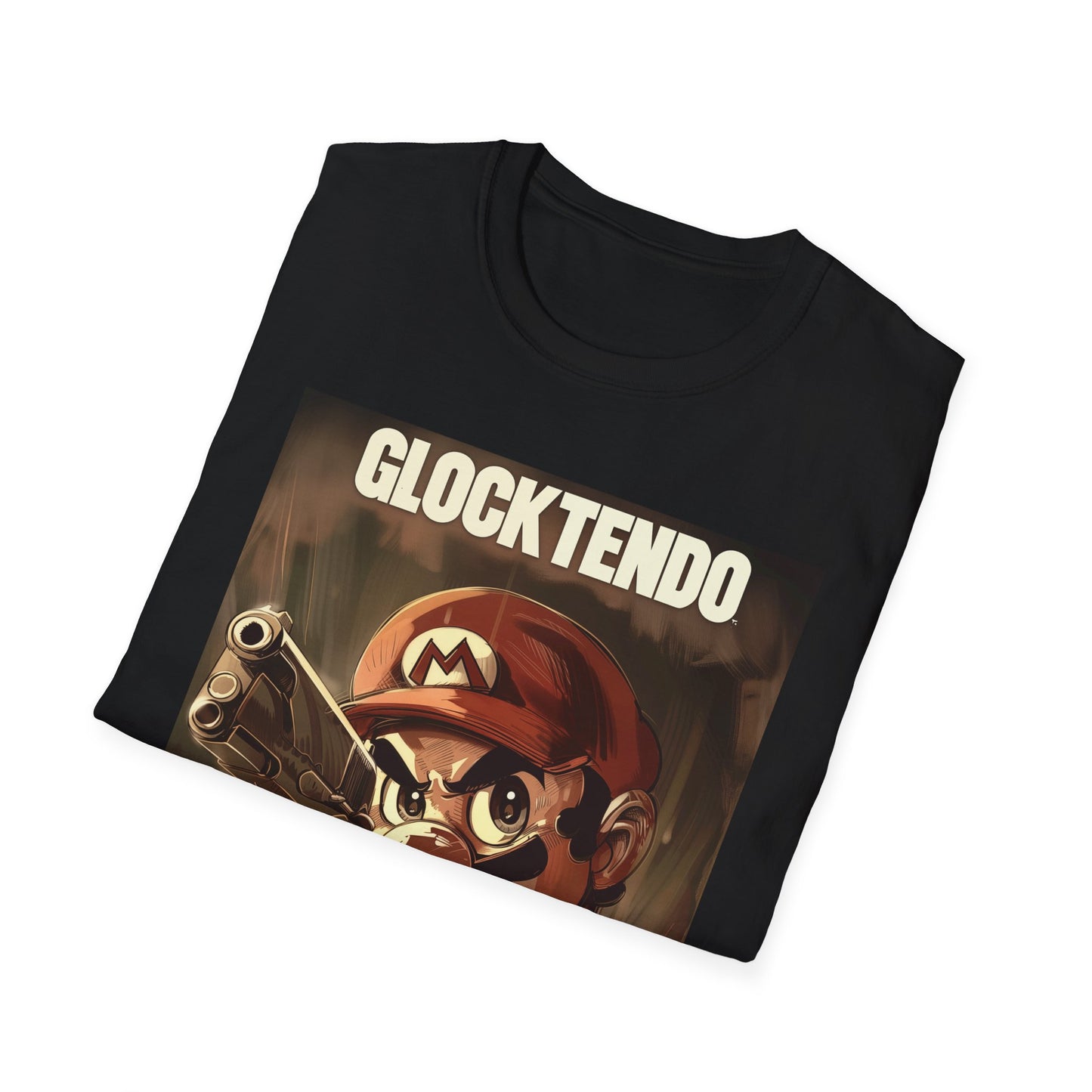 Funny Super M Plumber Graphic Tee "Glocktendo", Holding Gun, Unisex