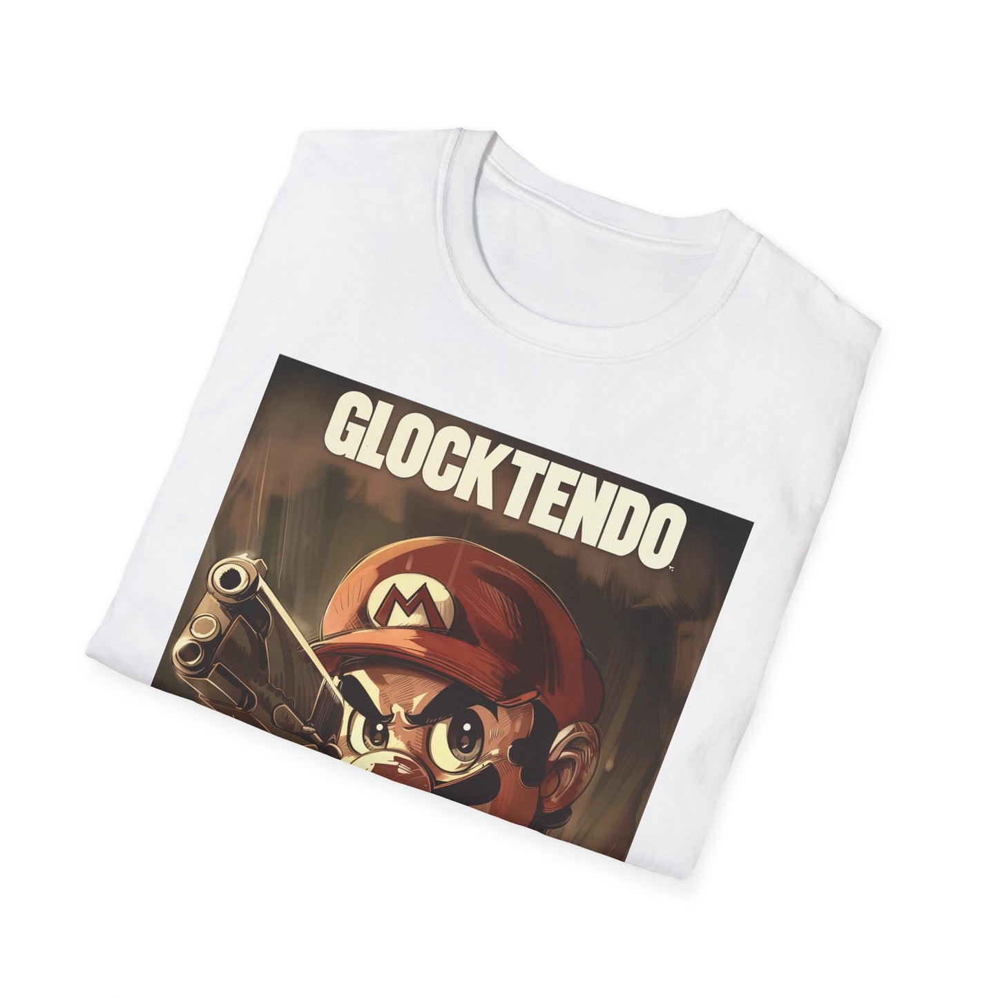 Funny Super M Plumber Graphic Tee "Glocktendo", Holding Gun, Unisex