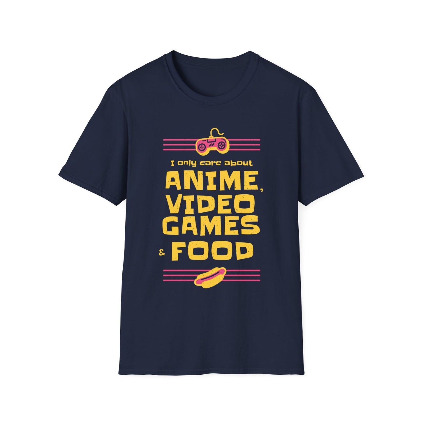 I Only Care about Anime, Video Games and Food T-Shirt, Funny Graphic Tee Gift, Unisex