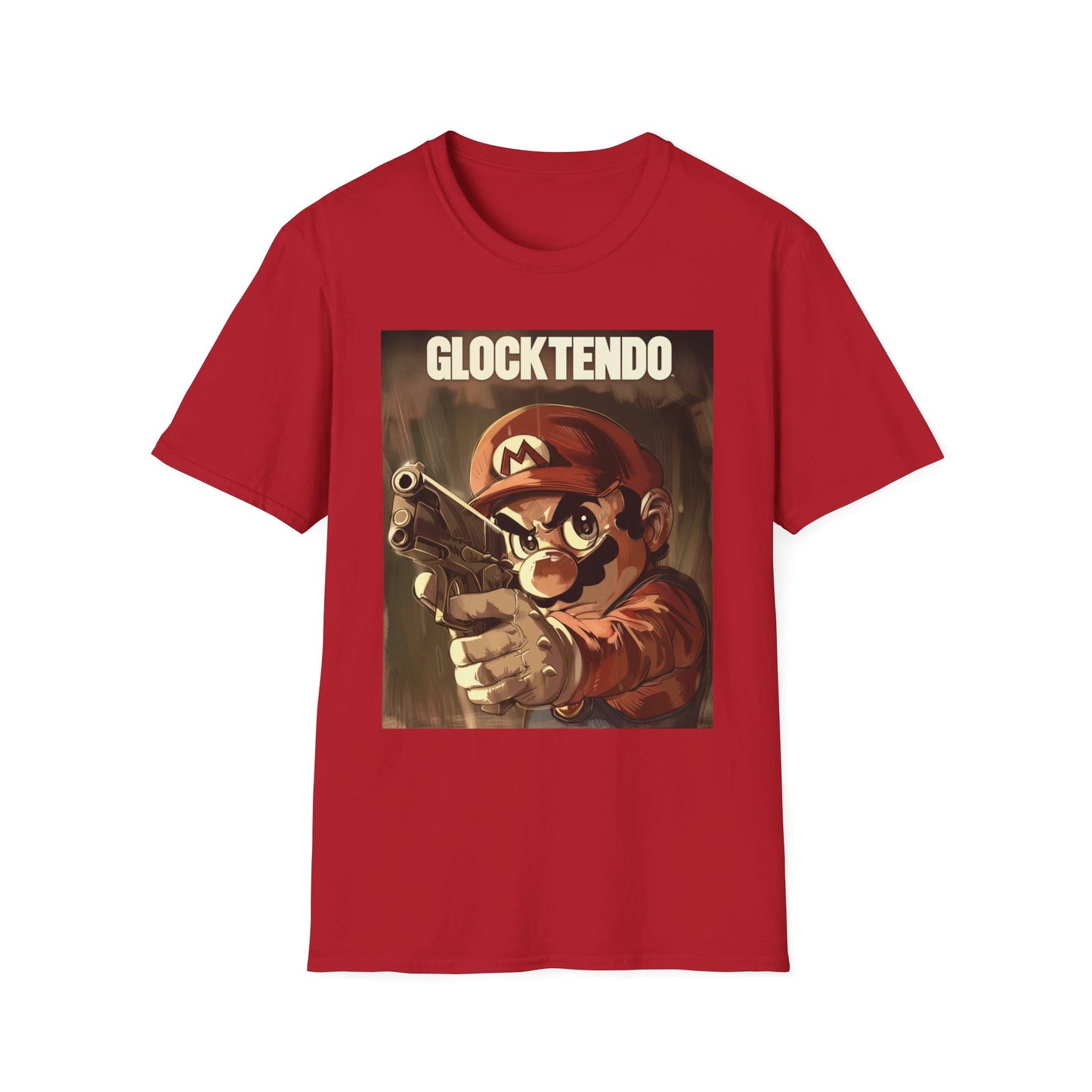 Funny Super M Plumber Graphic Tee "Glocktendo", Holding Gun, Unisex