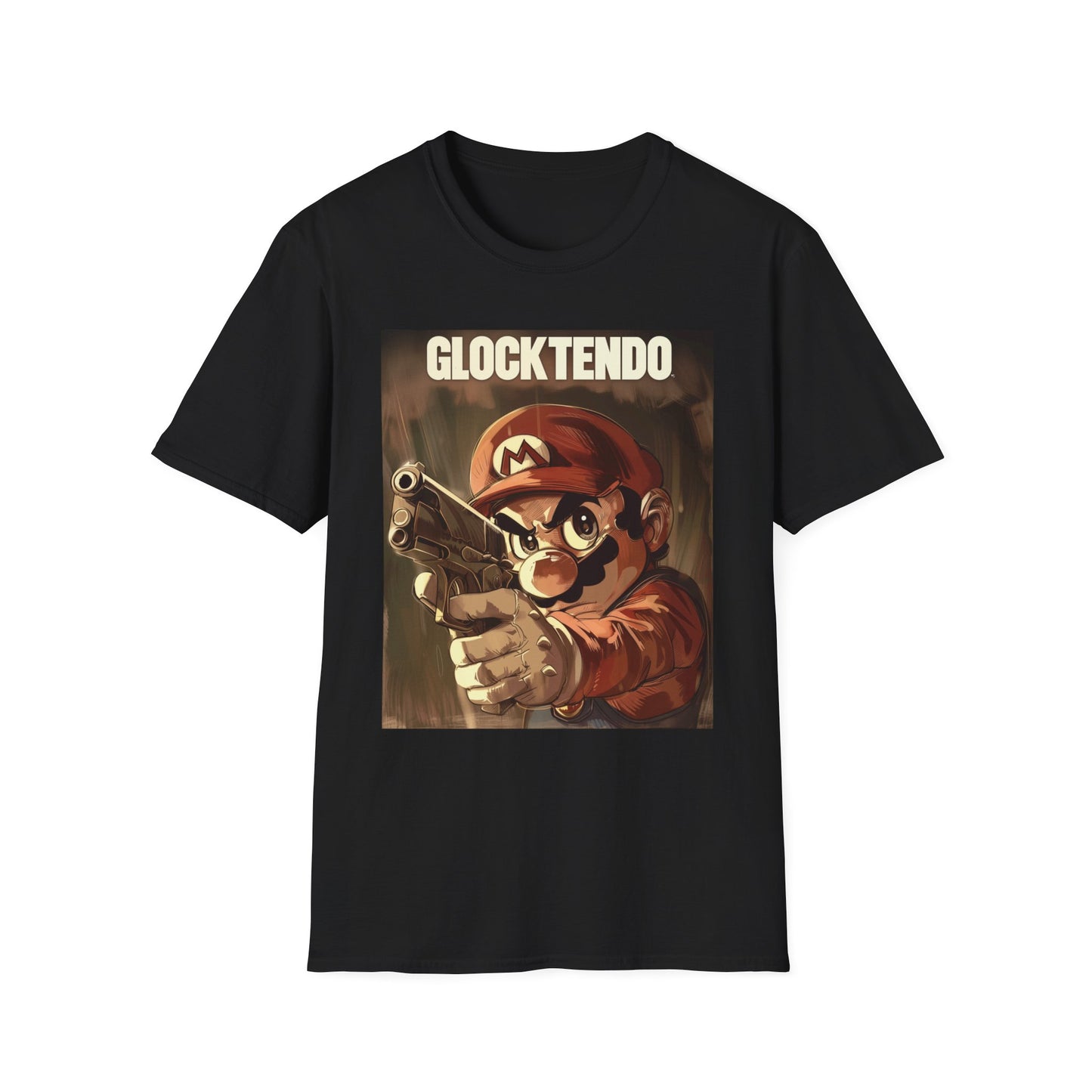 Funny Super M Plumber Graphic Tee "Glocktendo", Holding Gun, Unisex