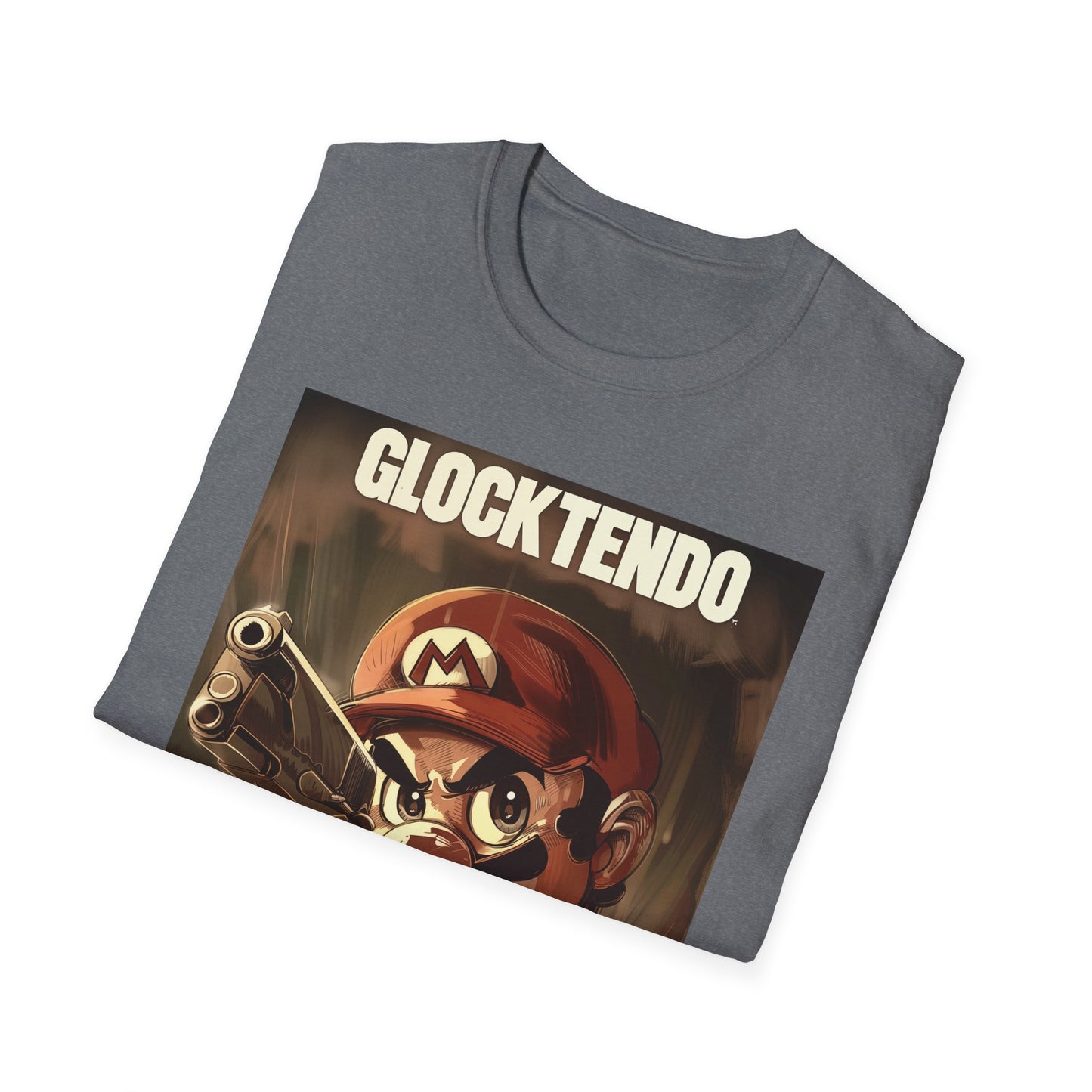 Funny Super M Plumber Graphic Tee "Glocktendo", Holding Gun, Unisex